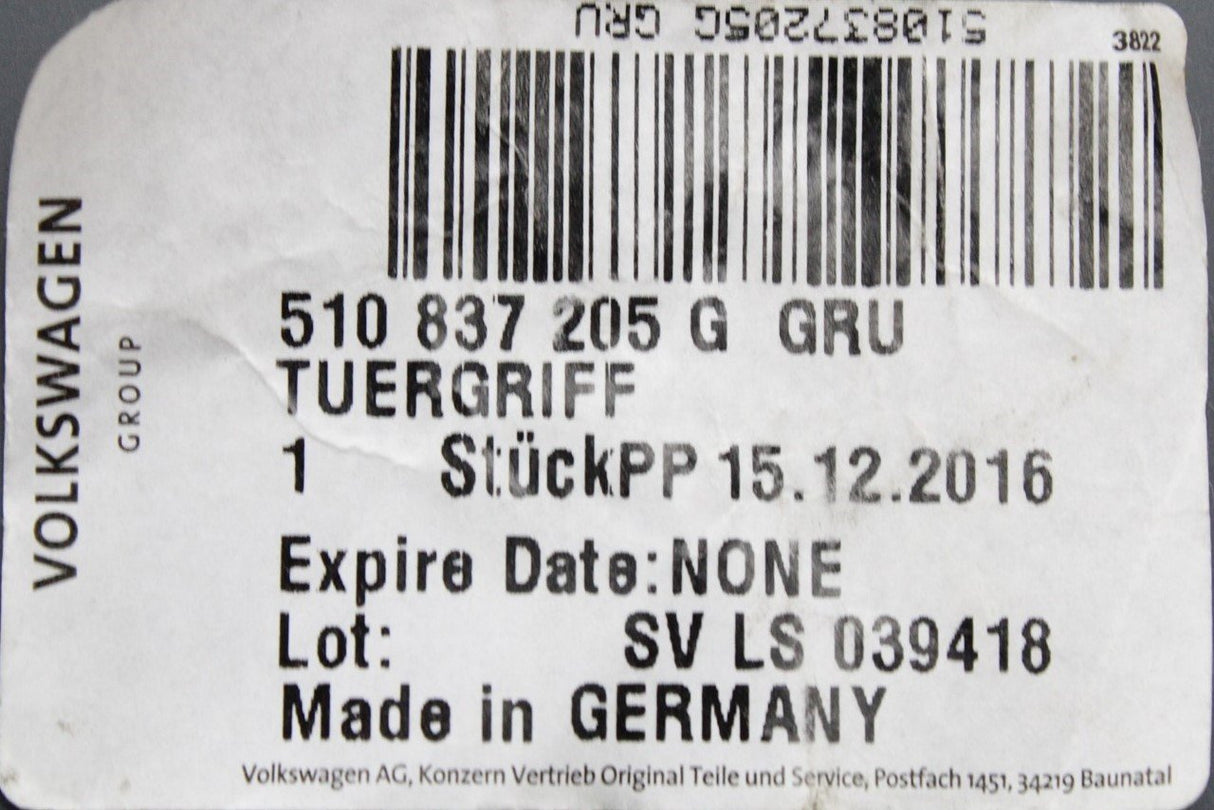 VW Tiguan 16-on Passat keyless entry door handle (left) 510837205G GRU