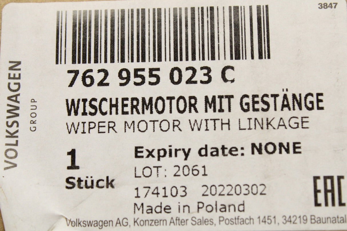 VW Touareg 2018-on RHD wiper motor & linkage (front) 762955023C