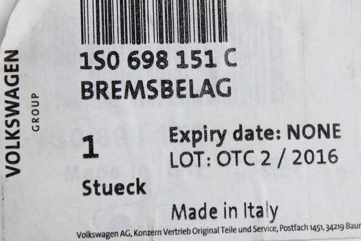 VW Up! Skoda e-Citigo SEAT Mii front brake pads set (256mm) 1S0698151C