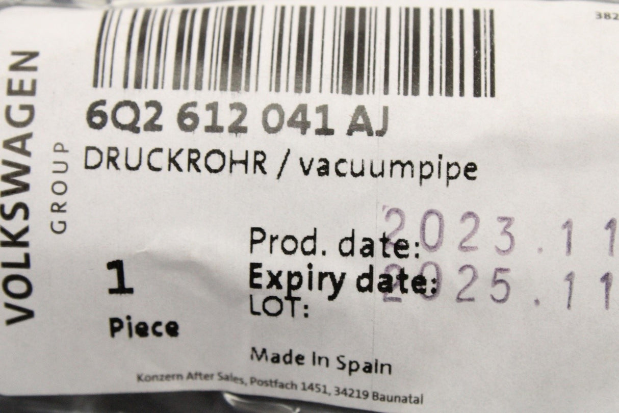 VW Polo 9N Skoda Fabia 6Y SEAT brake servo vacuum pipe (RHD) 6Q2612041AJ