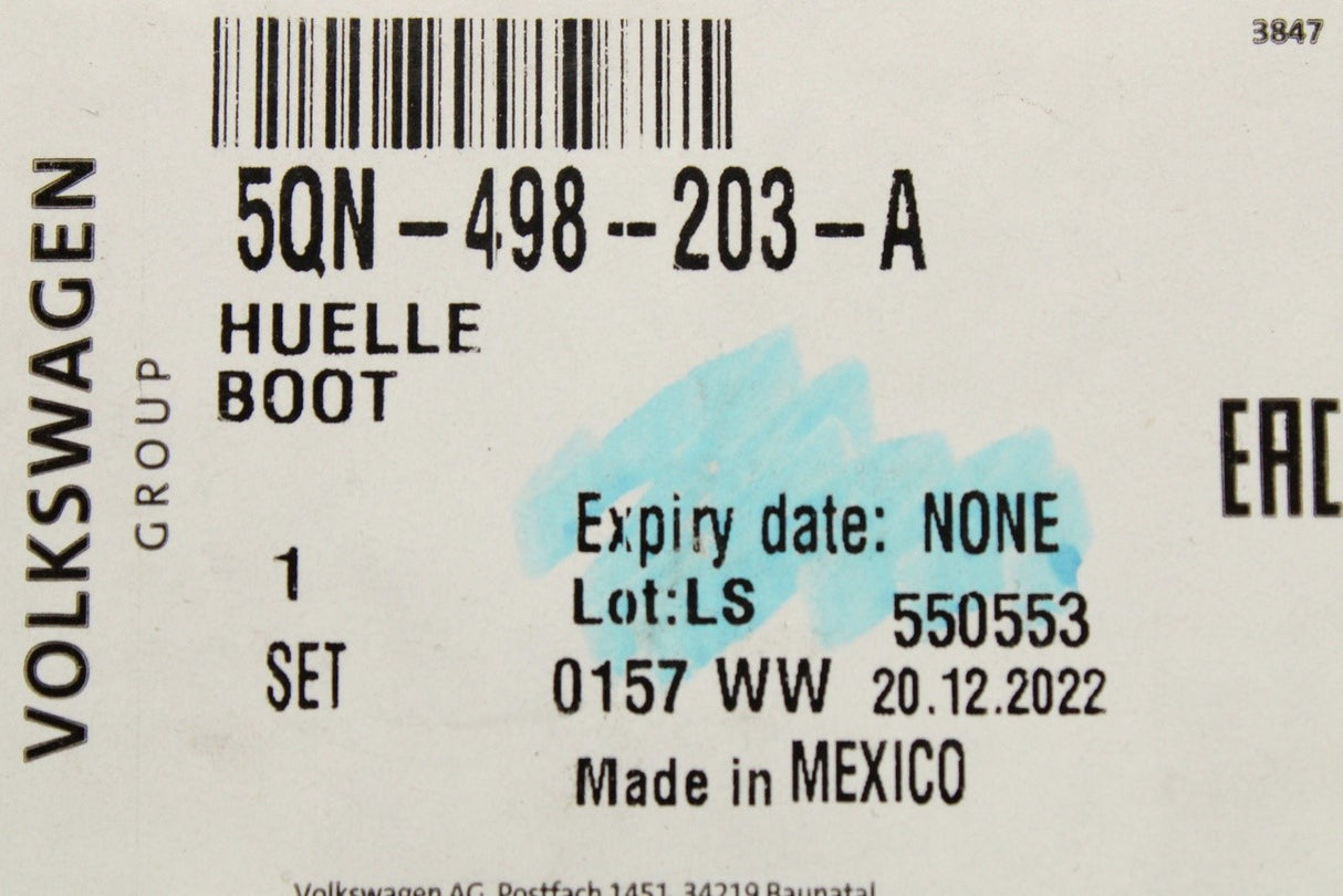 VW Tiguan Allspace Cupra Formentor driveshaft CV boot (outer) 5QN498203A