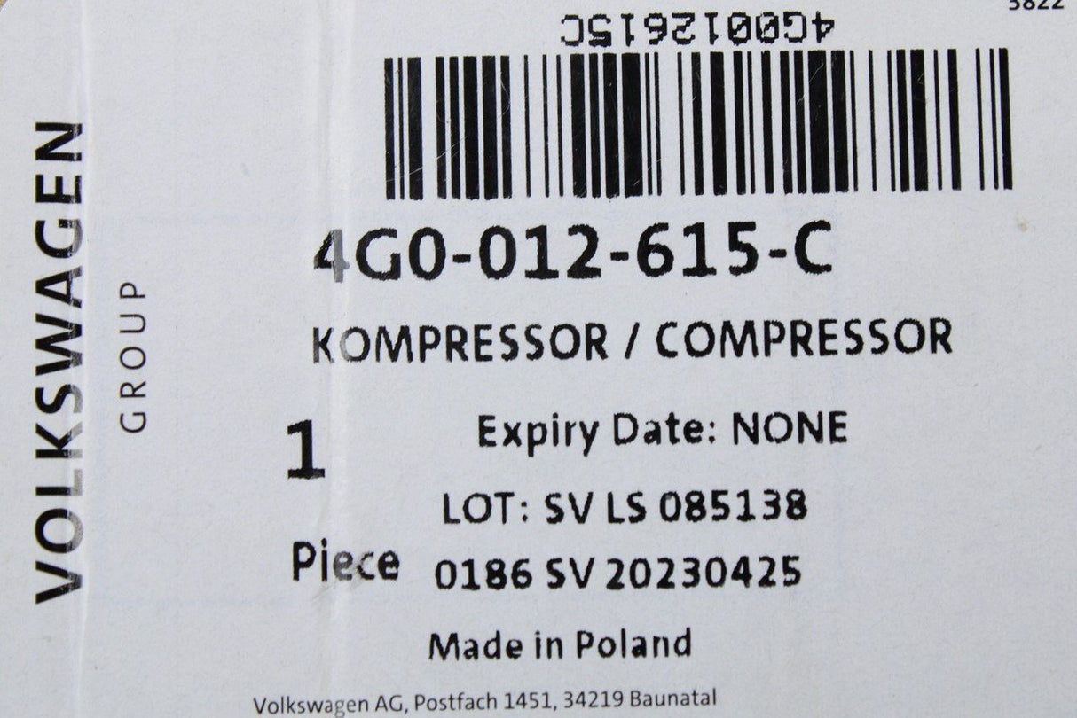 Audi Q5 2017-on tyre air compressor 4G0012615C