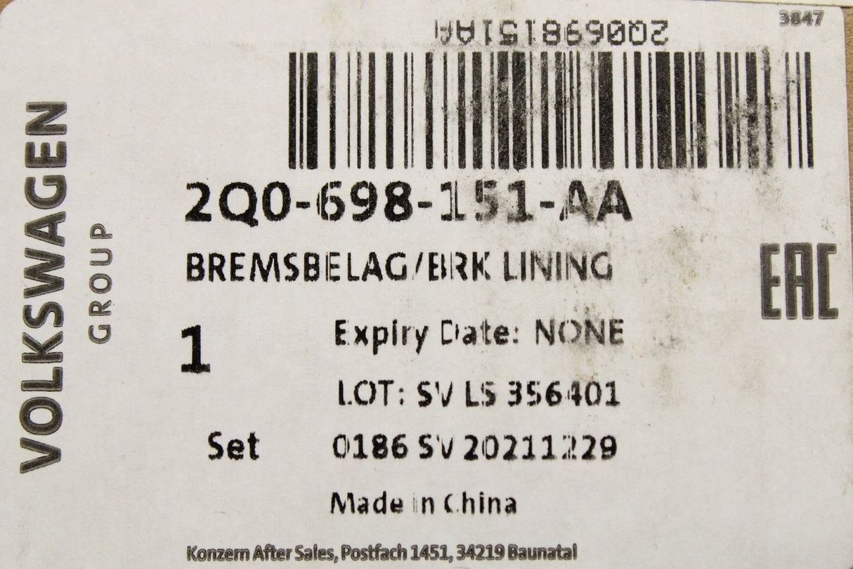 VW Polo 18-on T-Cross 276mm brake pads set (front) 2Q0698151AA