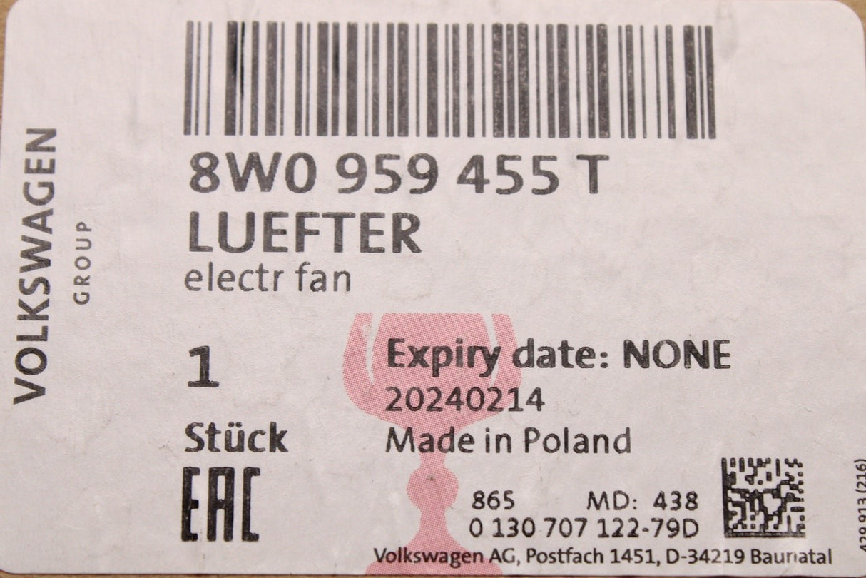 VW Touareg 2018-on Audi A4 A5 A6 A7 A8 Q7 Q8 radiator fan 8W0959455T