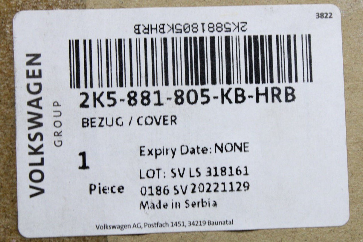 VW Caddy 2016-20 front seat backrest cover (left) 2K5881805KB HRB