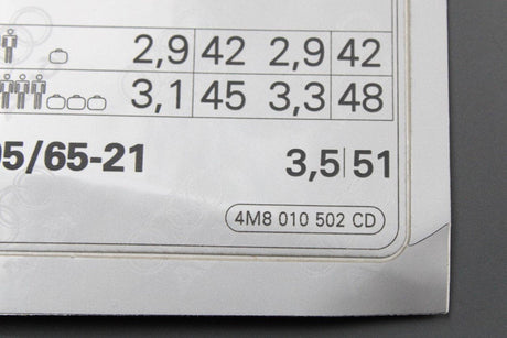 Audi RSQ8 2020-on tyre pressure data sticker 4M8010502CD