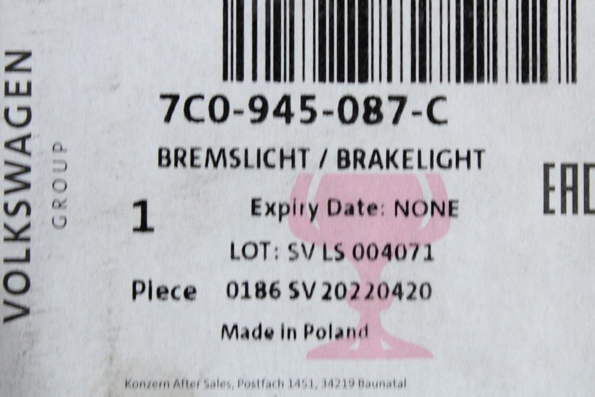 VW Crafter 2017-on additional rear high level brake light 7C0945087C