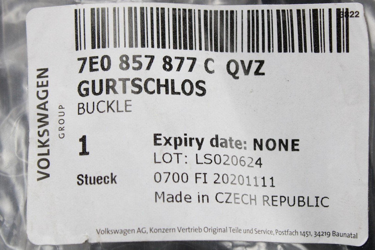 VW Transporter T5.1 T6 Rear folding single seat belt latch 7E0857877CQVZ