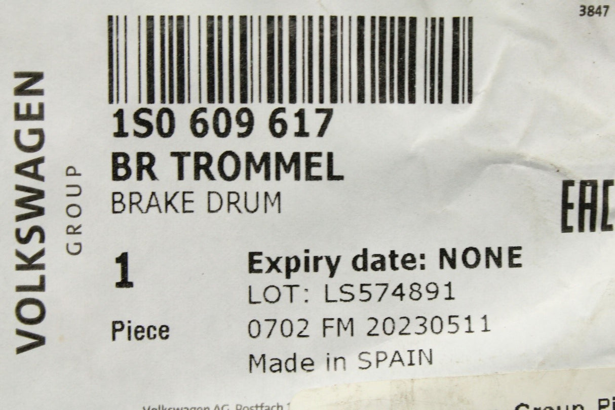 VW Up! Skoda Citigo SEAT Mii pair of rear brake drums (x2) 1S0609617