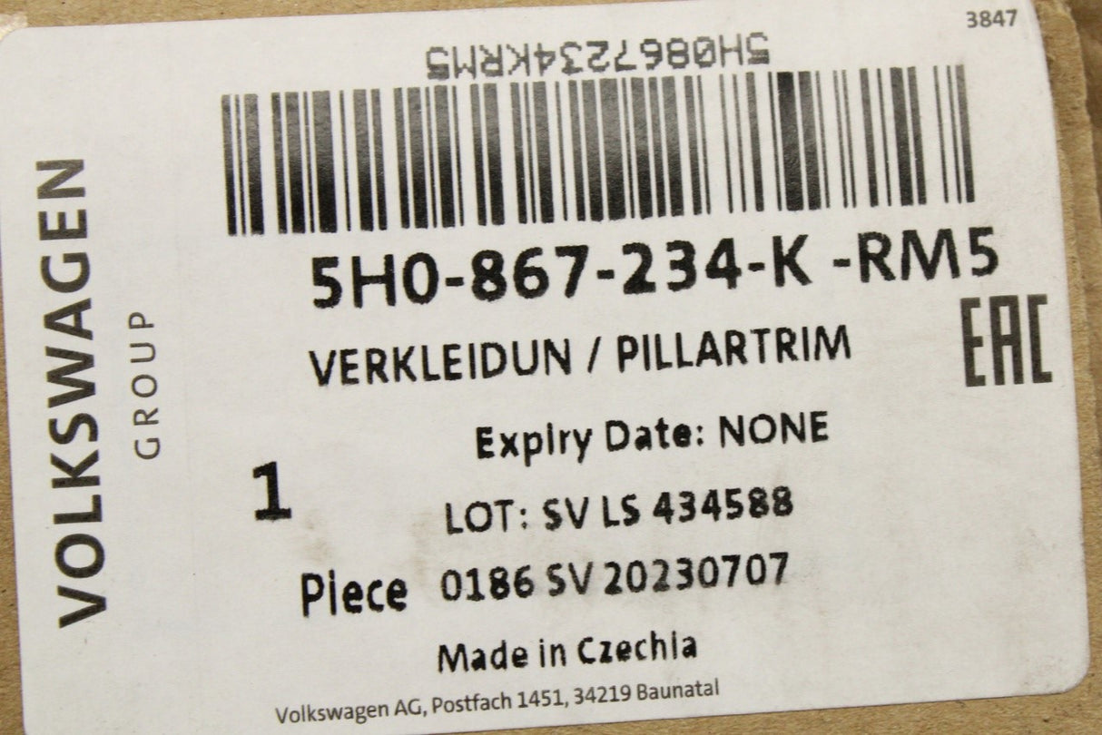 VW Golf MK8 2020-on upper a-pillar trim (right) 5H0867234K RM5
