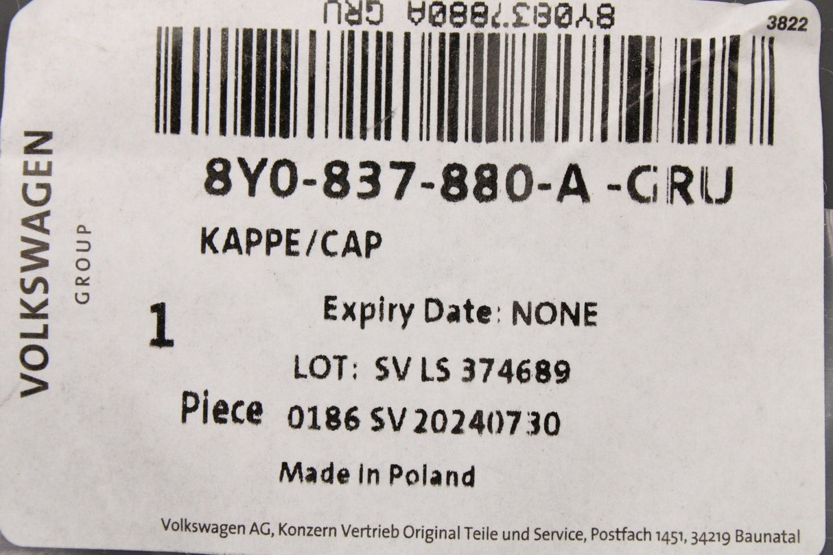 Audi A3 S3 RS3 20-on door lock blank cover (front right) 8Y0837880A GRU