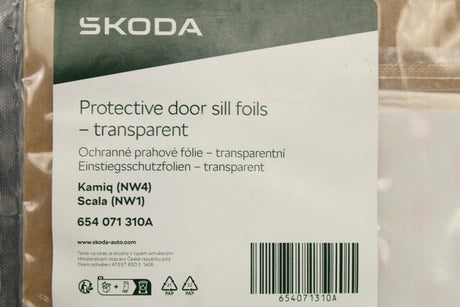 Skoda Kamiq 2019-on Scala door sill protection film (rear) 654071310A