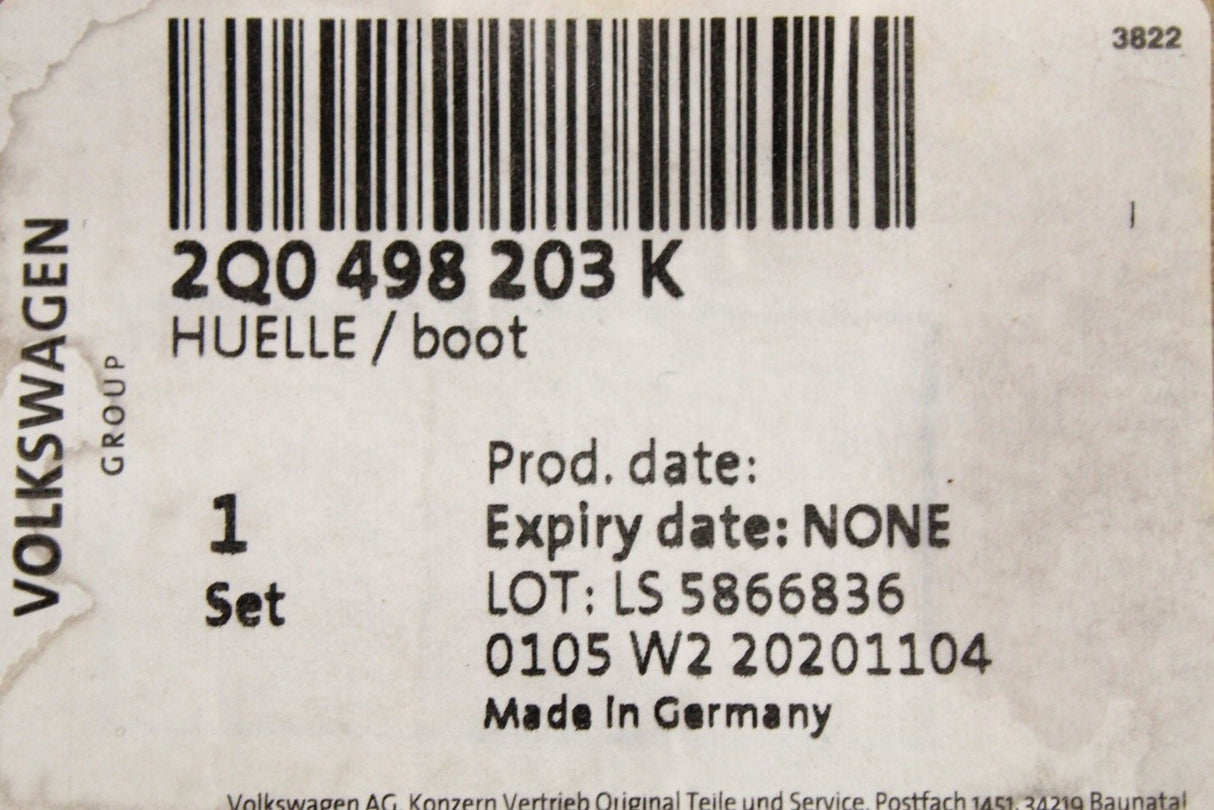 VW Polo AW Audi A1 Skoda Fabia SEAT CV boot (front outer) 2Q0498203K
