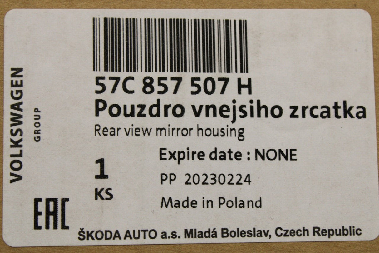 Skoda Karoq 2018-on power fold wing mirror housing (left) 57C857507H