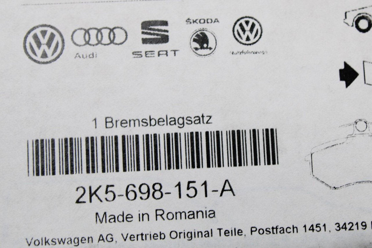 VW Up! GTI Caddy Golf MK7 Skoda brake pads set 288MM (front) 2K5698151A