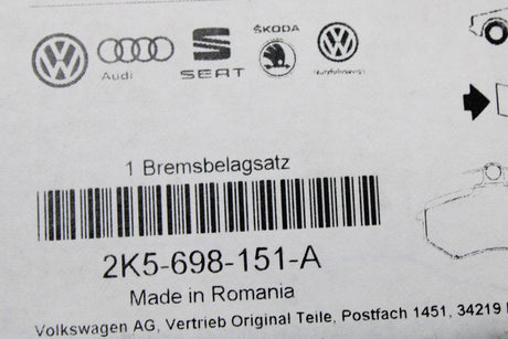 VW Up! GTI Caddy Golf MK7 Skoda brake pads set 288MM (front) 2K5698151A