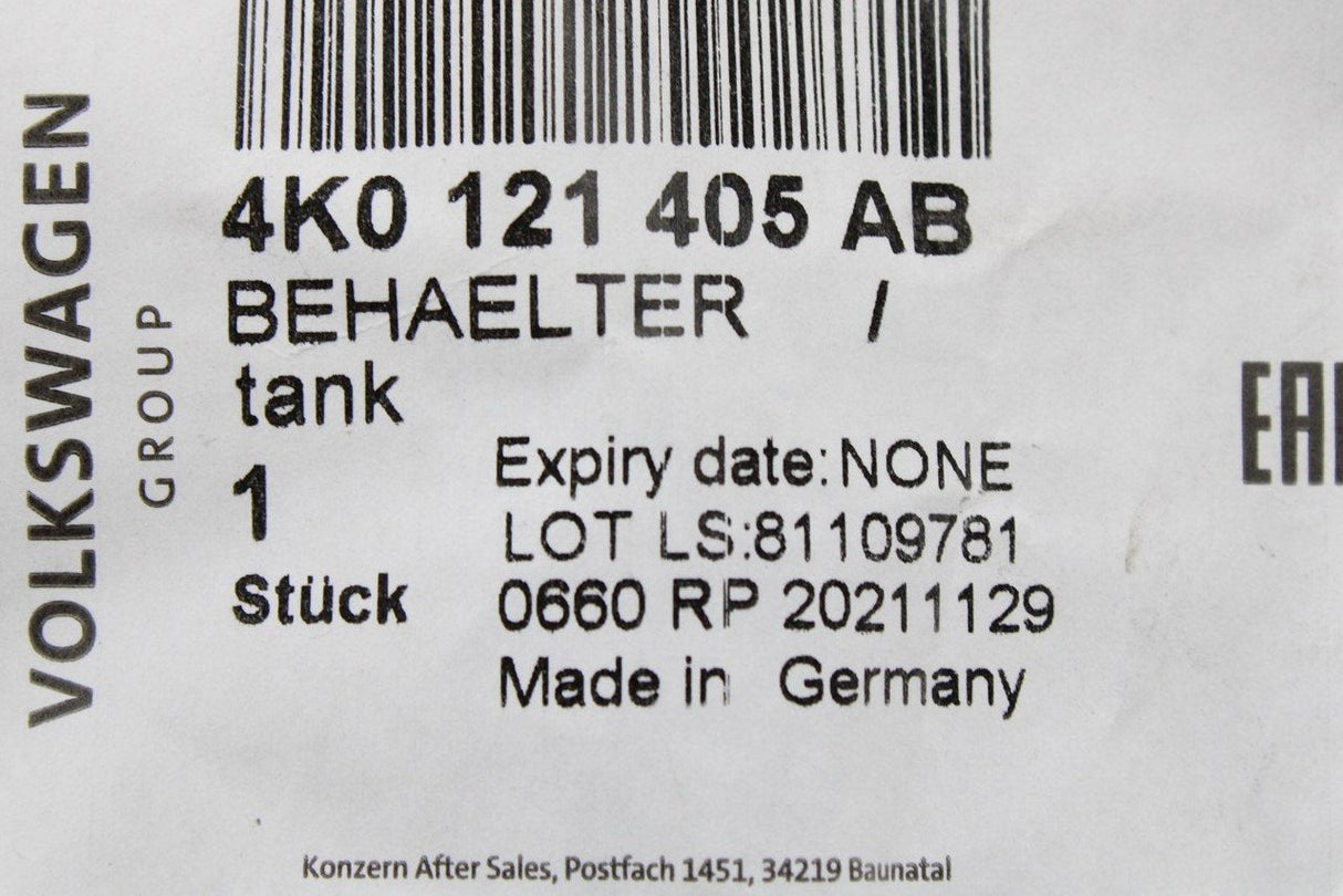Audi A6 A7 C8 2019-on coolant expansion tank reservoir 4K0121405AB