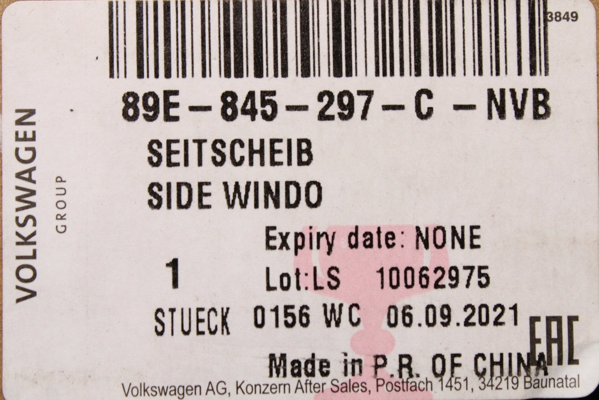 Audi Q4 e-tron 2022-on rear quarter window glass (left) 89E845297C NVB