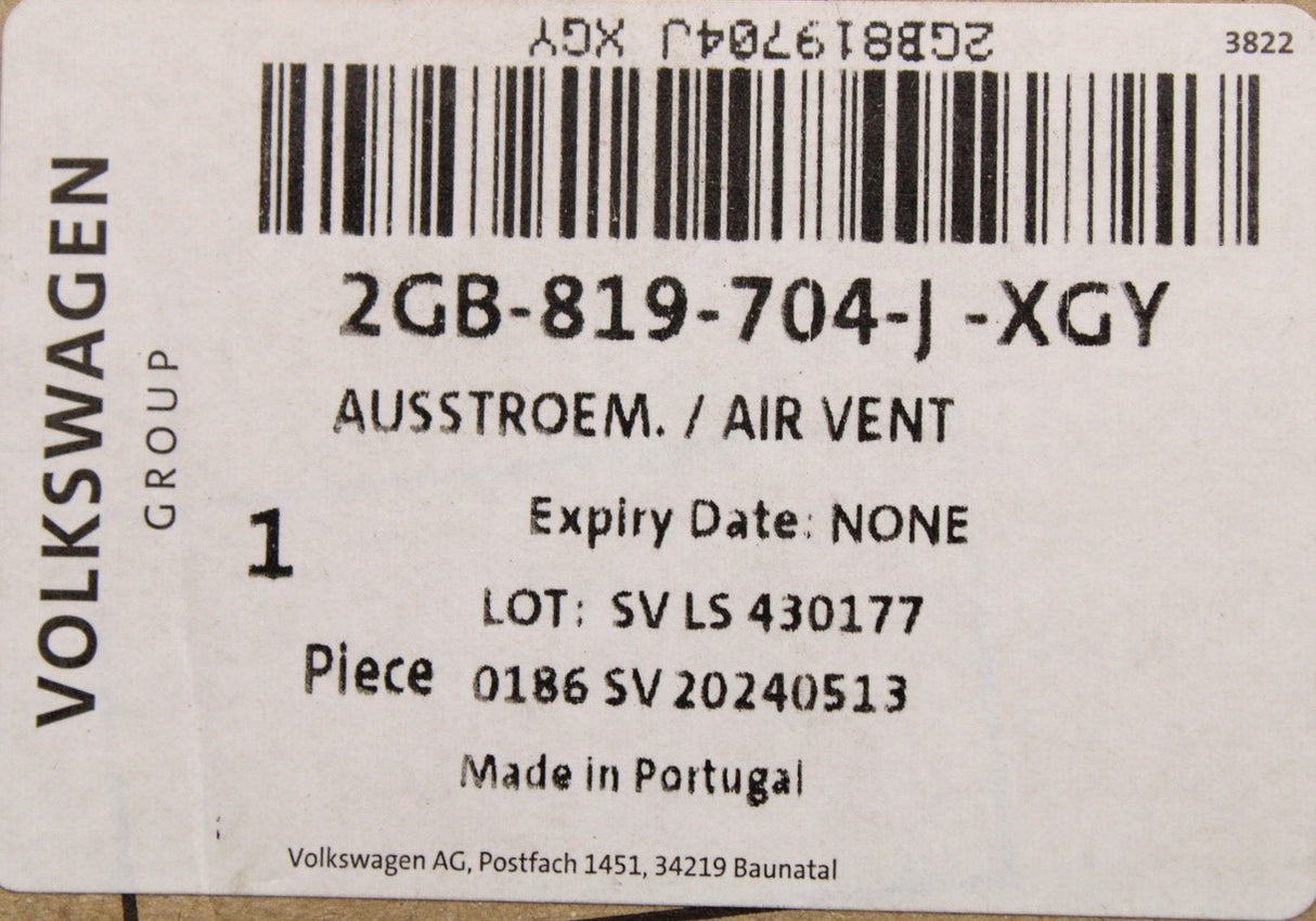 VW T-Roc 2018-on RHD dashboard air vent (front right) 2GB819704J XGY