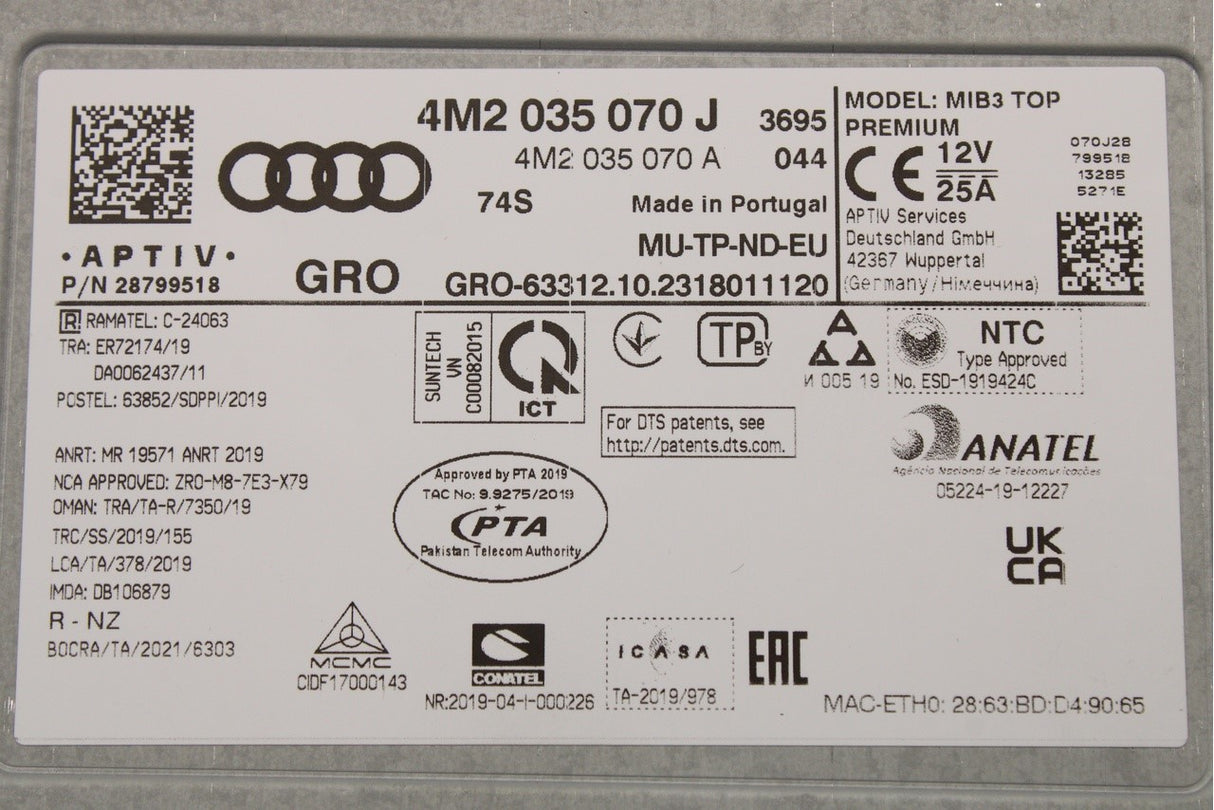 Audi e-tron A6 A7 A8 Q7 Q8 central computer control unit 4M2035070JX