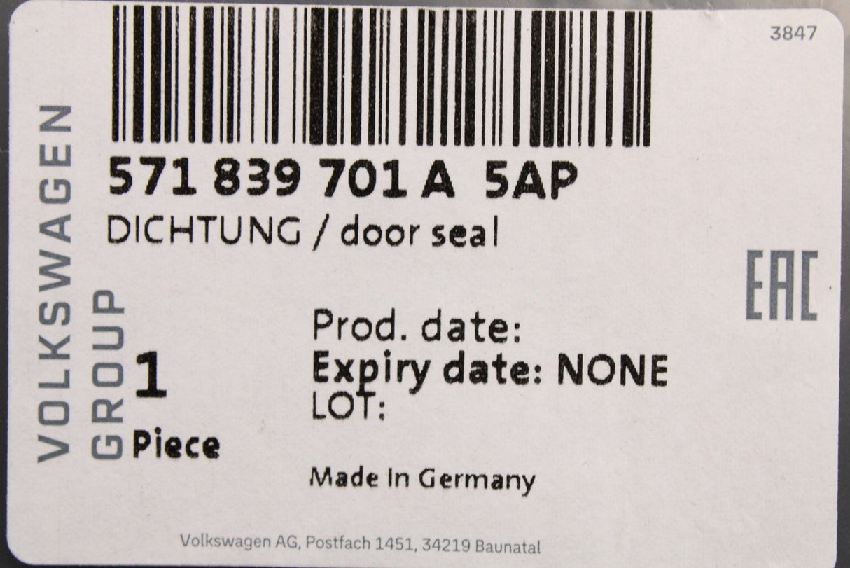 VW Tiguan 2024-on outer door seal (rear left) 571839701A 5AP