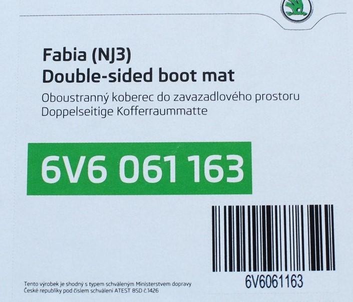 Skoda Fabia 2015-2021 reversible boot load liner mat 6V6061163
