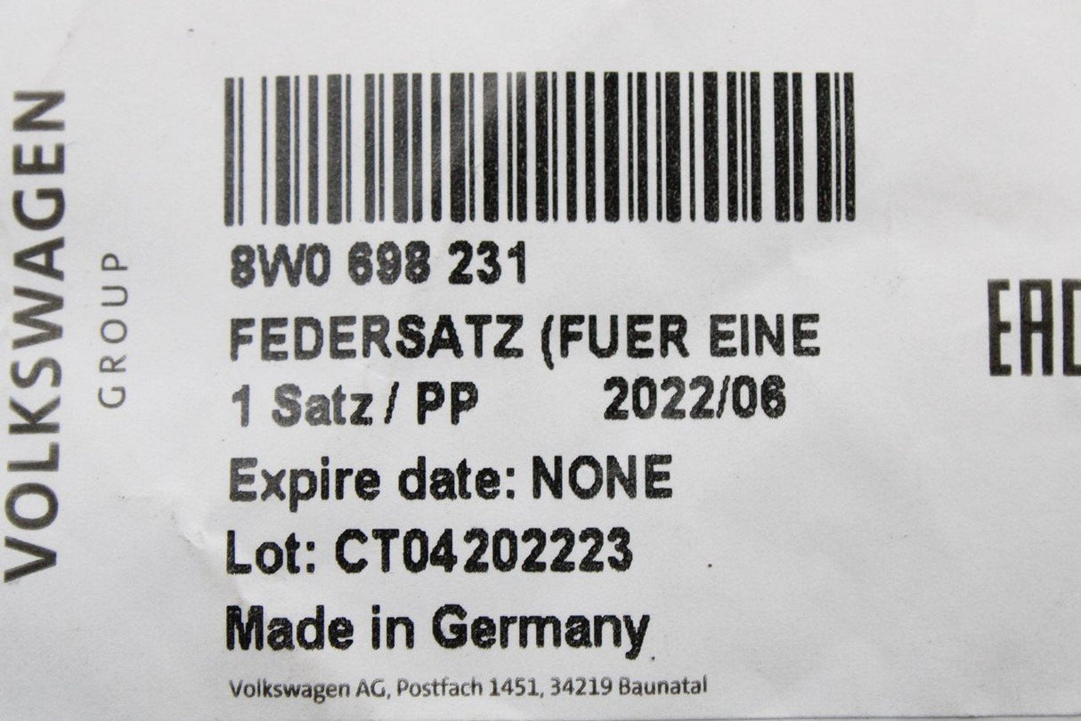 Audi A4 A5 A6 A7 Q5 TT 2016-on brake pad intermediate plates 8W0698231