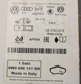 Audi A4 A5 A6 A7 Q5 2016-on brake pad set (front) 8W0698151BB