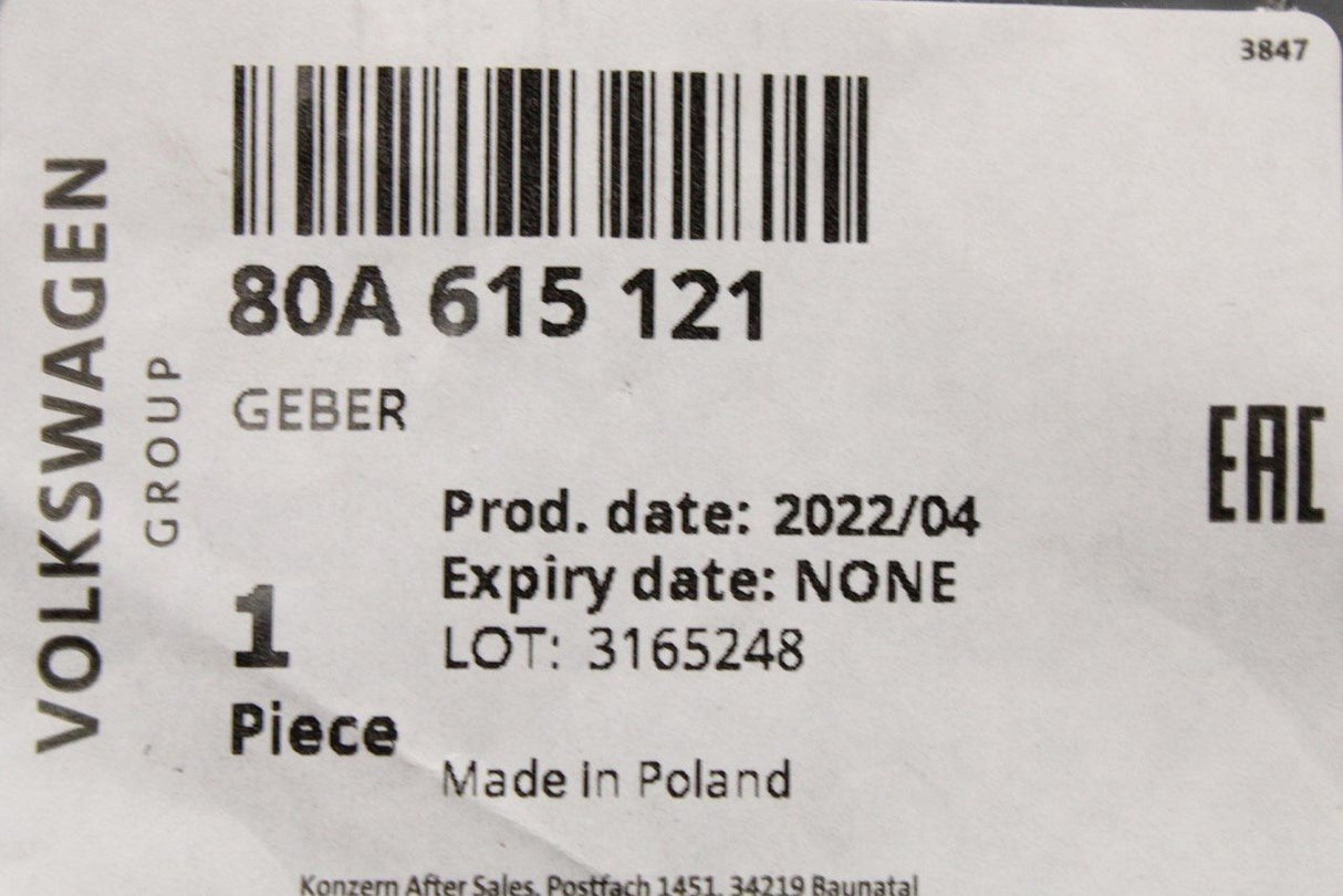 Audi A6 A7 Q5 e-Tron 17-on brake pad wear sensor (rear, right) 80A615121