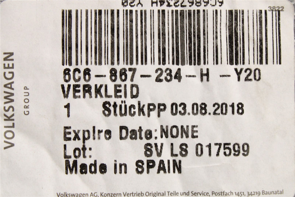 VW Polo 6C 3-door 2015-18 interior A-pillar trim (right) 6C6867234H Y20