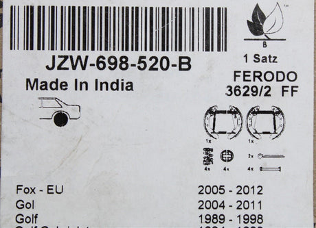 VW Lupo Polo Fox UP! SEAT Ibiza Skoda Fabia rear brake shoes JZW698520B
