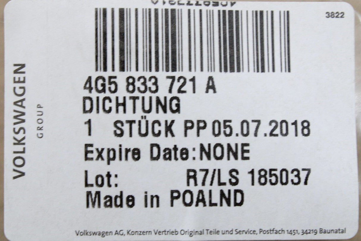 Audi A6 S6 Saloon 2011-18 rear inner door seal (left & right) 4G5833721A