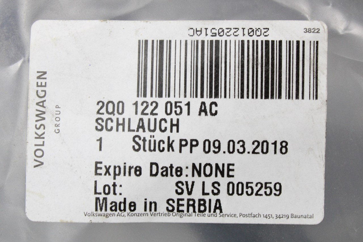 VW Polo AW Audi A1 Skoda SEAT 1.0 TSI coolant hoses 2Q0122051AC
