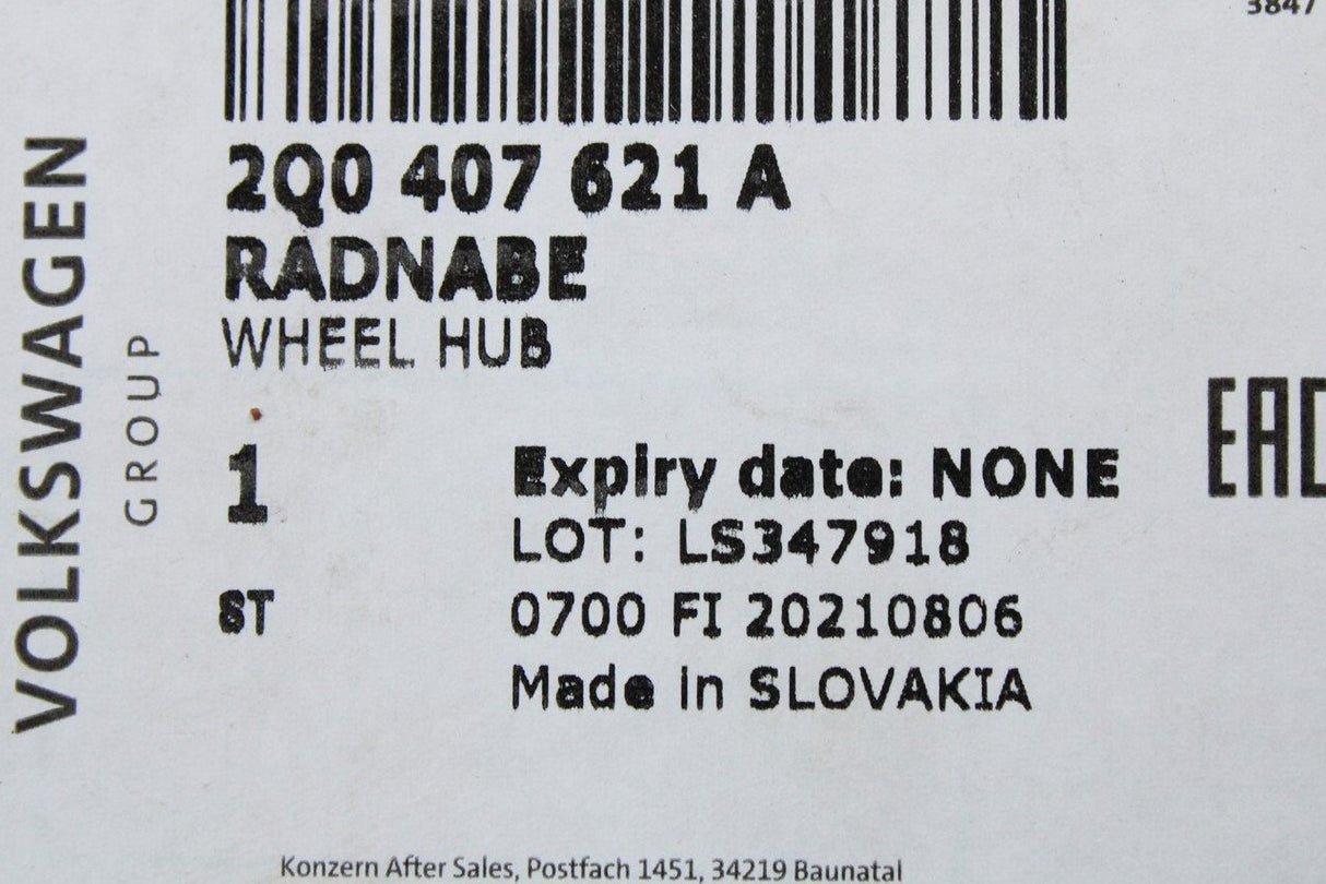 VW Polo AW T-Cross Audi A1 SEAT Skoda front wheel hub bearing 2Q0407621A