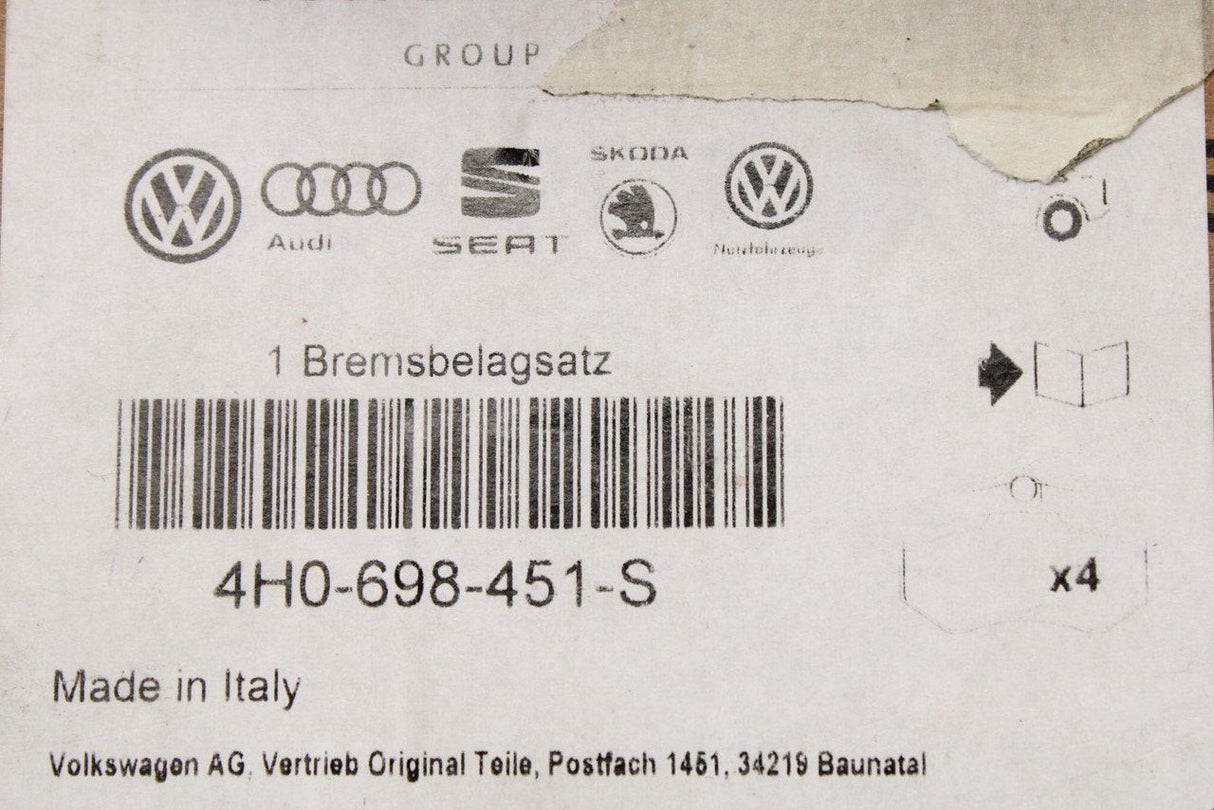 Audi A8 S8 D4 2010-17 rear brake pads (356mm) 4H0698451S