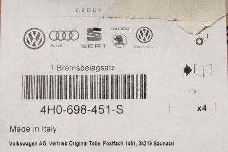Audi A8 S8 D4 2010-17 rear brake pads (356mm) 4H0698451S