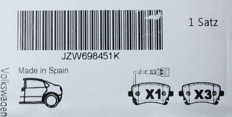 VW Transporter California T5 T5.1 T6 rear brake pads set JZW698451K