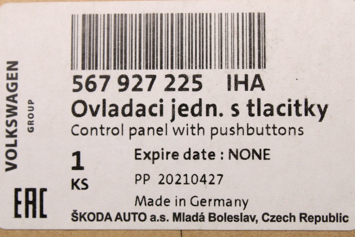 Skoda Karoq Kodiaq parking brake button control panel 567927225 IHA