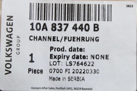 VW ID.3 2020-on upper door seal/window guide (front right) 10A837440B