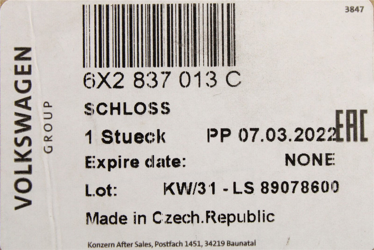 VW Golf MK4 Beetle Lupo SEAT Skoda front door lock (left) 6X2837013C