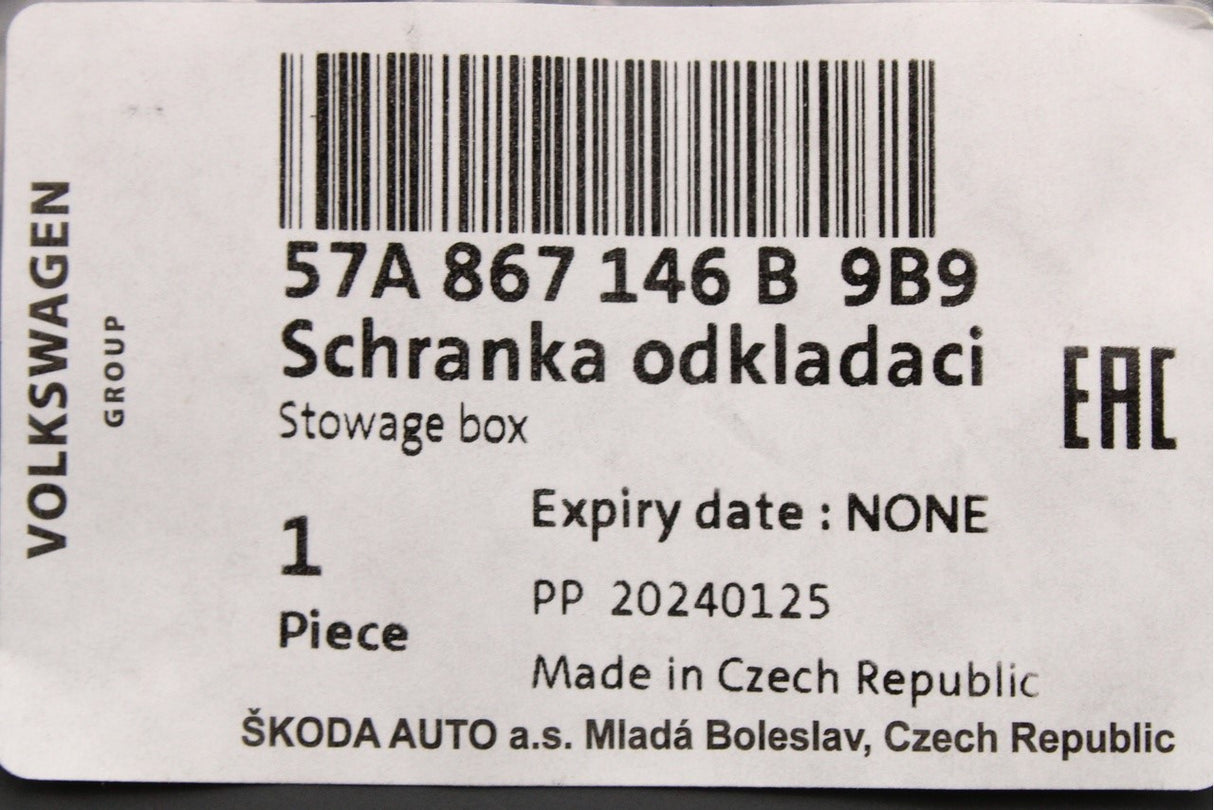 Skoda Karoq 18-on luggage compartment stowage box (right) 57A867146B 9B9