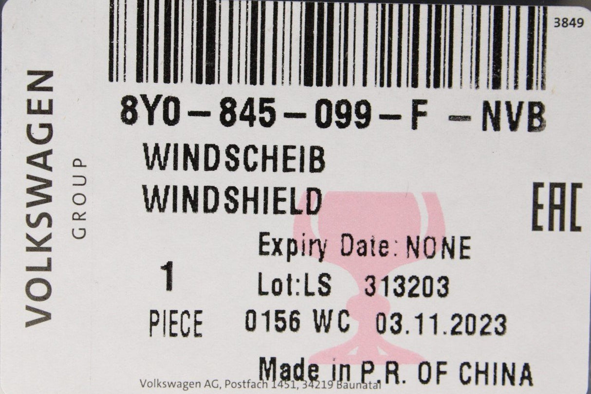 Audi A3 2020-on windscreen with colour strip 8Y0845099F NVB
