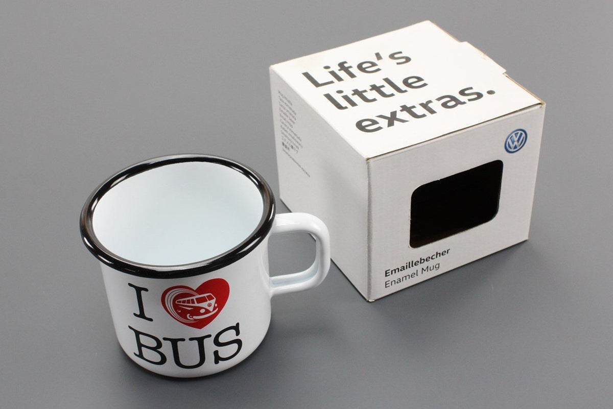 VW 'I heart bus' white enamel mug (250ml) 7E0069601, view 1