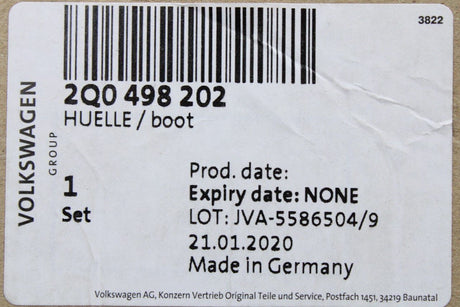 VW T-Cross Skoda Octavia Scala Leon A3 right inner CV boot 2Q0498202