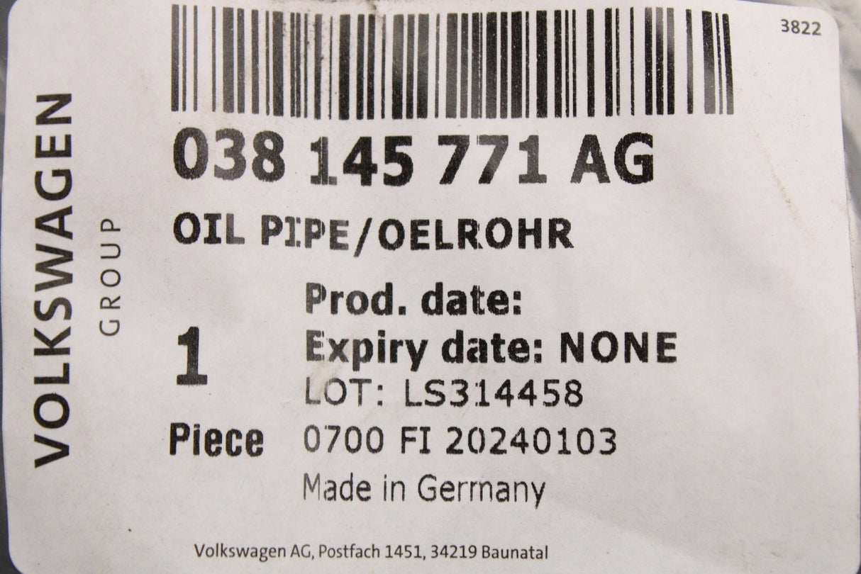 VW Audi Skoda SEAT 2002-2013 1.9 2.0 TDI turbo oil feed line 038145771AG