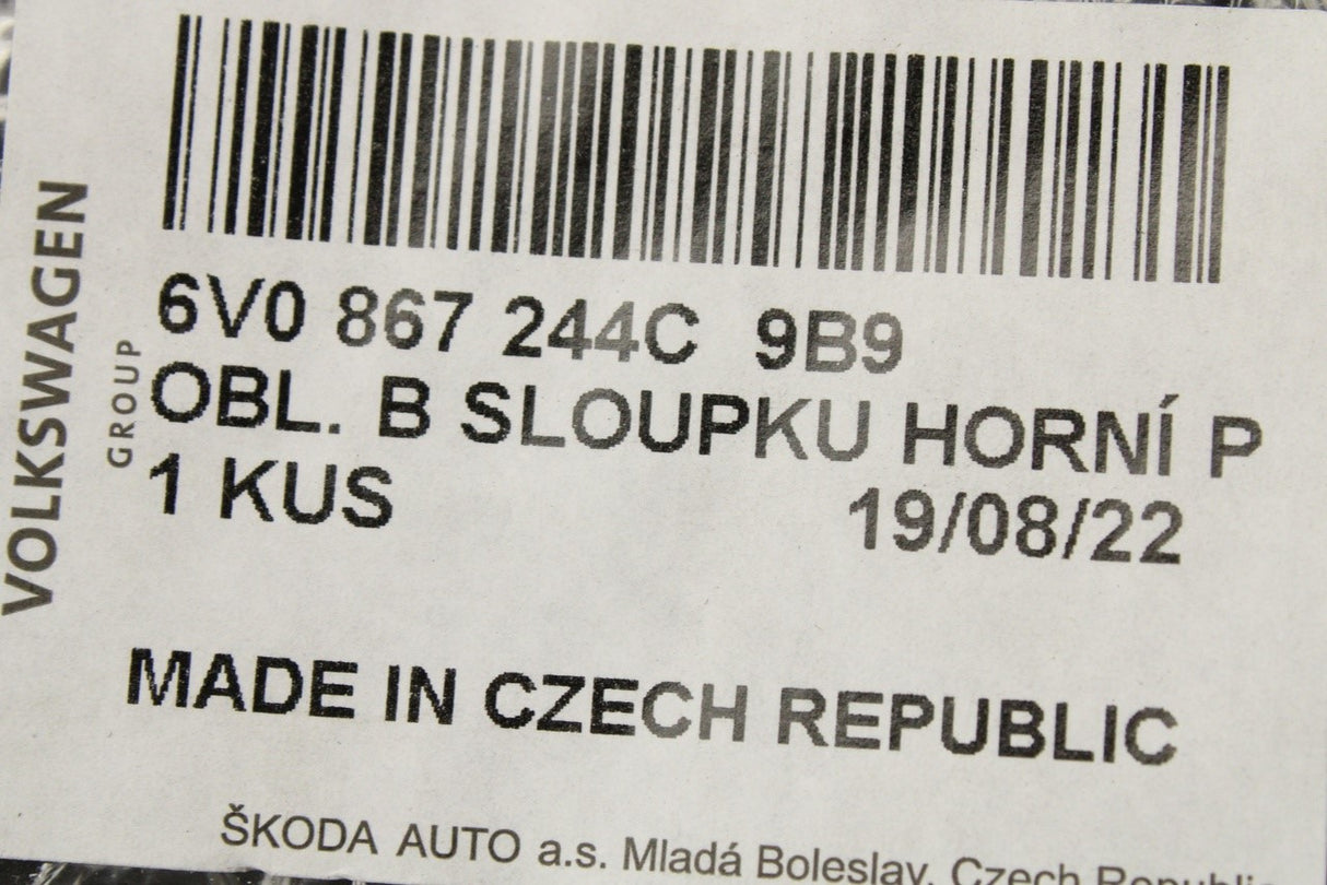 Skoda Fabia 6V 2015-2023 upper b-pillar trim (right) 6V0867244C 9B9