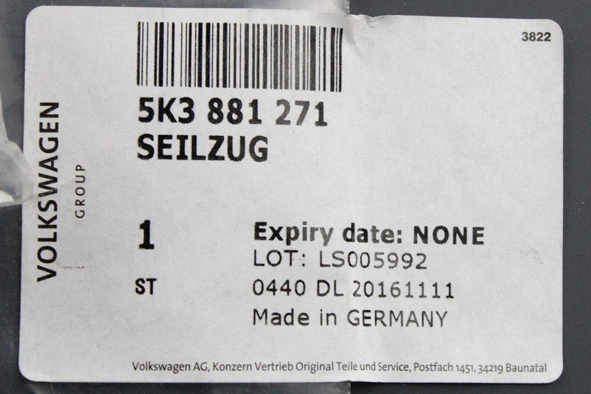 VW Golf MK6 MK7 Scirocco R seat backrest release cable 5K3881271