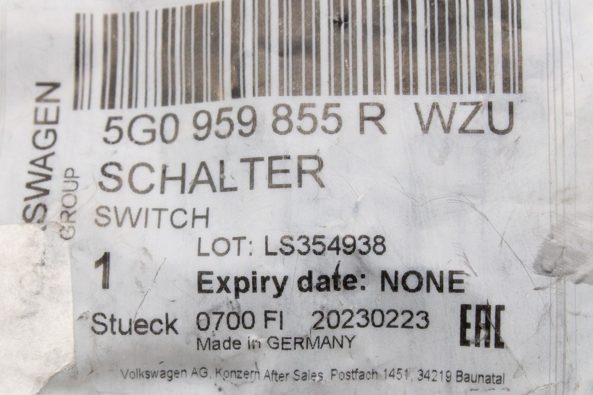 VW Polo Audi A1 18-on electric window switch (passenger) 5G0959855R WZU