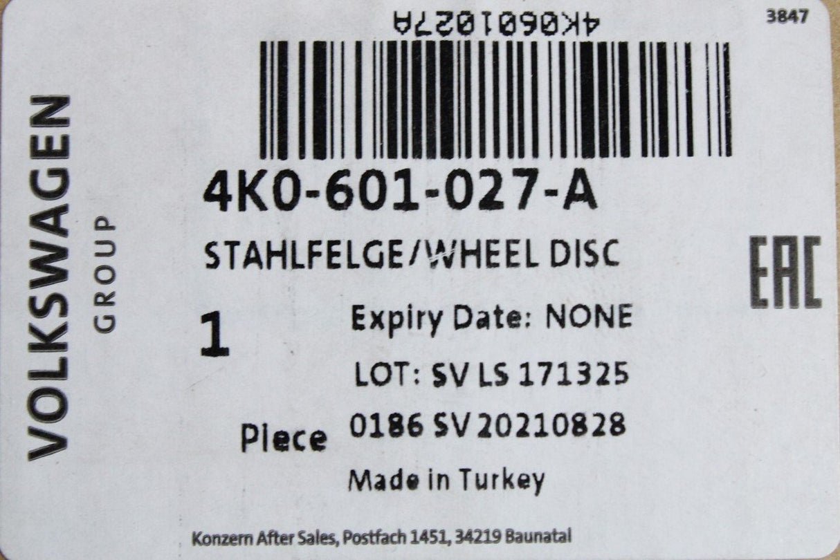 Audi A6 A7 2019-on 20x4.5J steel space saver rim 4K0601027A