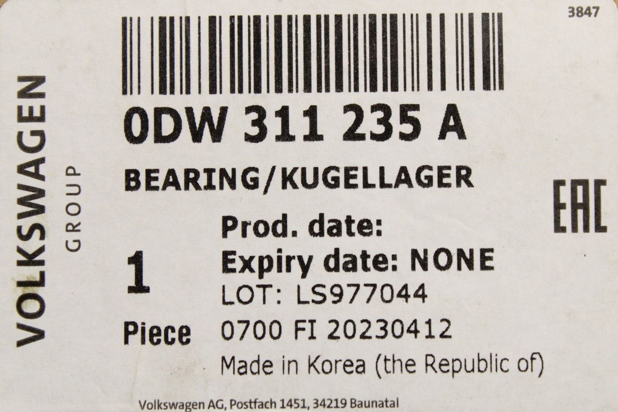 VW Golf Passat T-Roc Tiguan gearbox groove ball bearing 0DW311235A